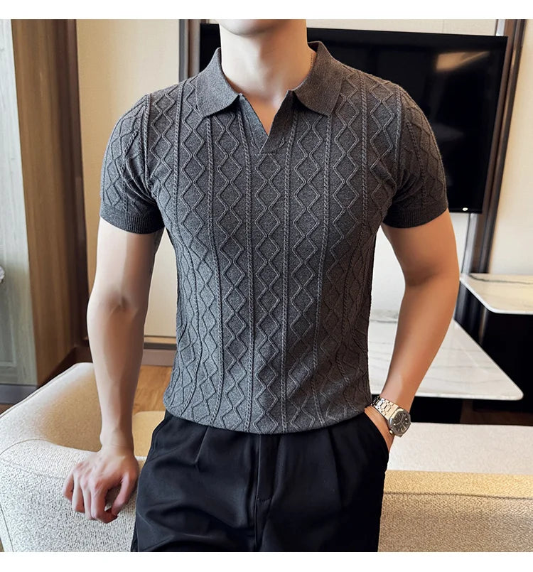 Polo Style Sweaters For Men Autumn Winter New Slim Fit Short Sleeve Mens Casual Sweater Turn Down Collar Knitted Pull Homme 3XL