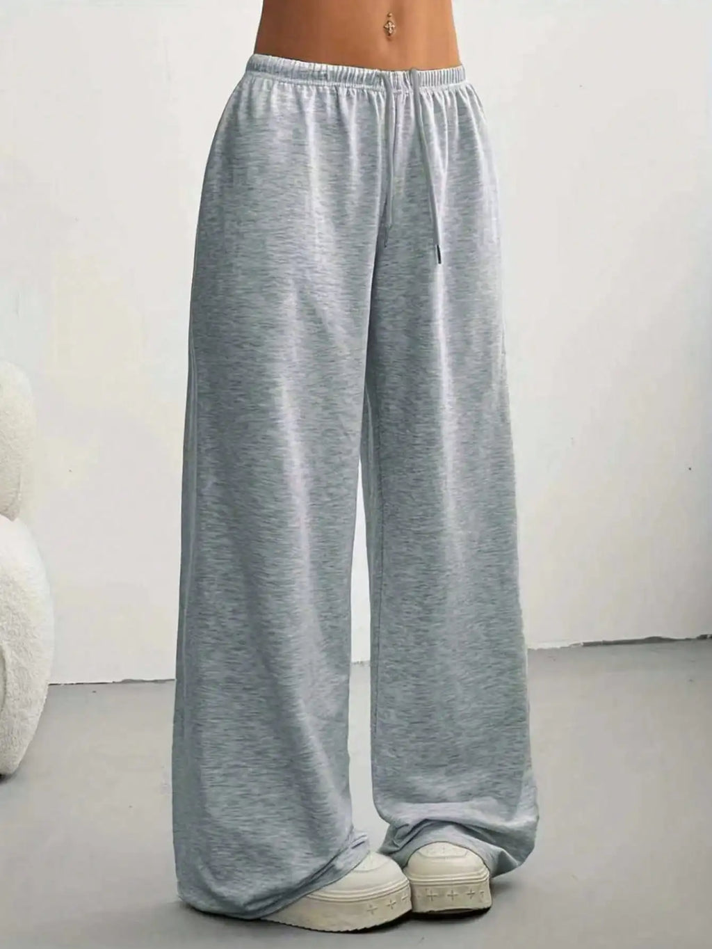 2026 Women's Casual Four Seasons - Comfortable Loose Solid Color Drawstring Elastic Belt Wide Leg Running Pants