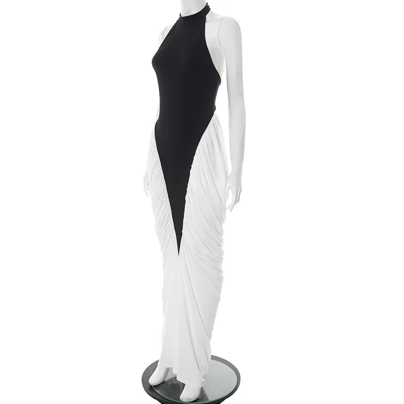 Talenza Elegant Evening Dress Women Fashion Slim Sleeveless Shrinking Clash Long Dress Vintage High Waisted Luxury Summer Dress