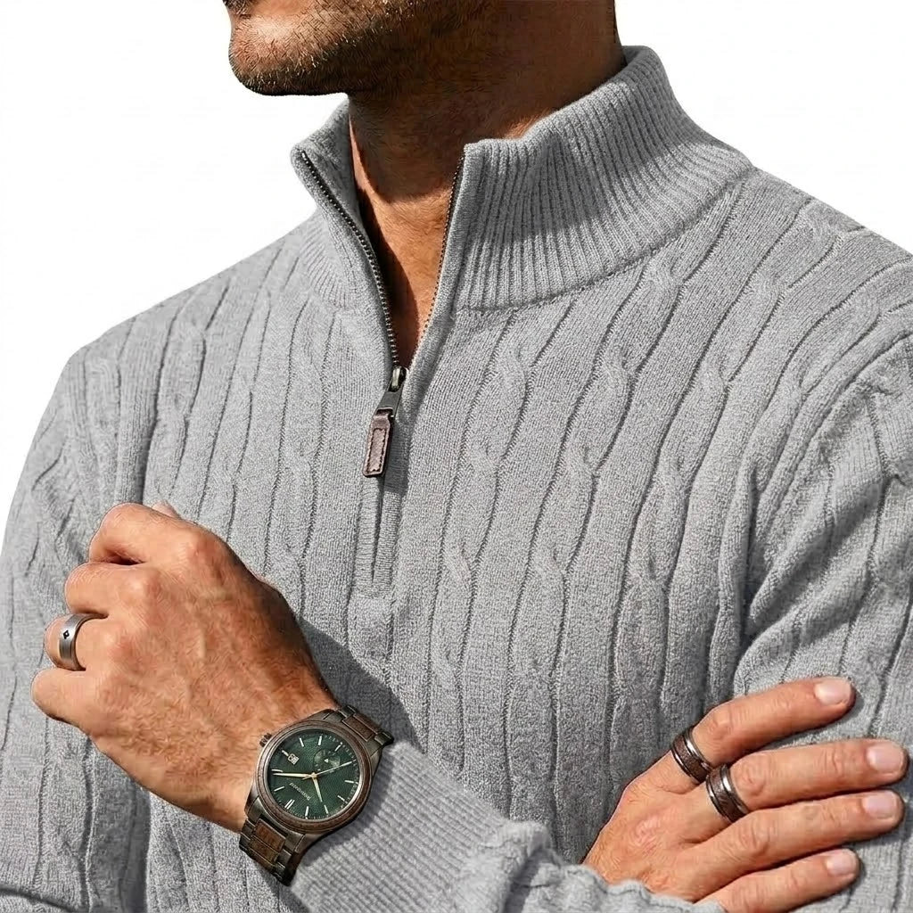 New Men's Cable Knit Half Zip Sweater Jacket Casual Long Sleeve Knitted Pullover Autumn Winter Warm Cardigan Outerwear Coats