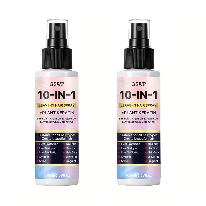 GSWP 10-In-1 Leave-In Hair Care Spray，Contains Biotin and Keratin，Heat Protection，Dry & Damaged Hair.100ml/200ml