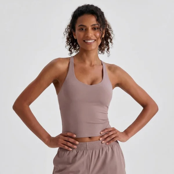 Longline Yoga Tank Top with Built in Bra Women Quick Dry Gym Camisole Workout Shirts Soft Slim Fit Sports Vest Athleisure