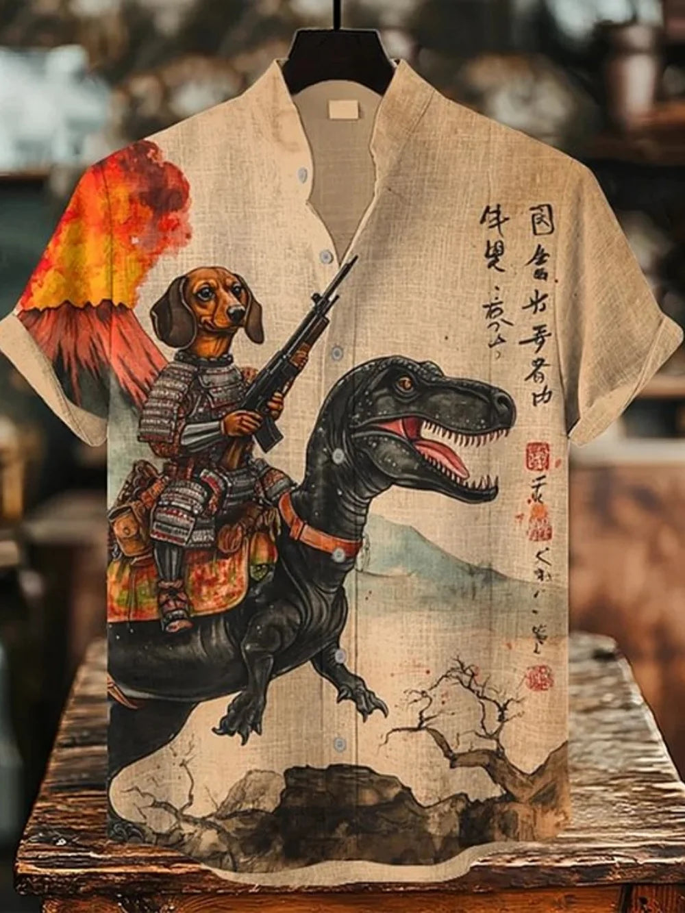 Men's Animal Print Casual Shirt Summer Vacation Short Sleeve Stand up Collar Designer High-Quality Fashion Top for Men