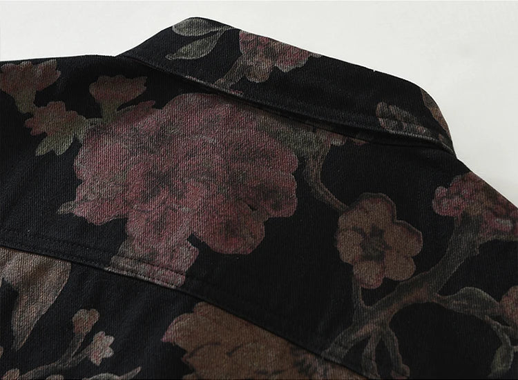 2025 Autumn New Casual Floral Print Shirt for Men Cotton Loose Long Sleeve Rose Denim Shirts Fashion Men's Clothing