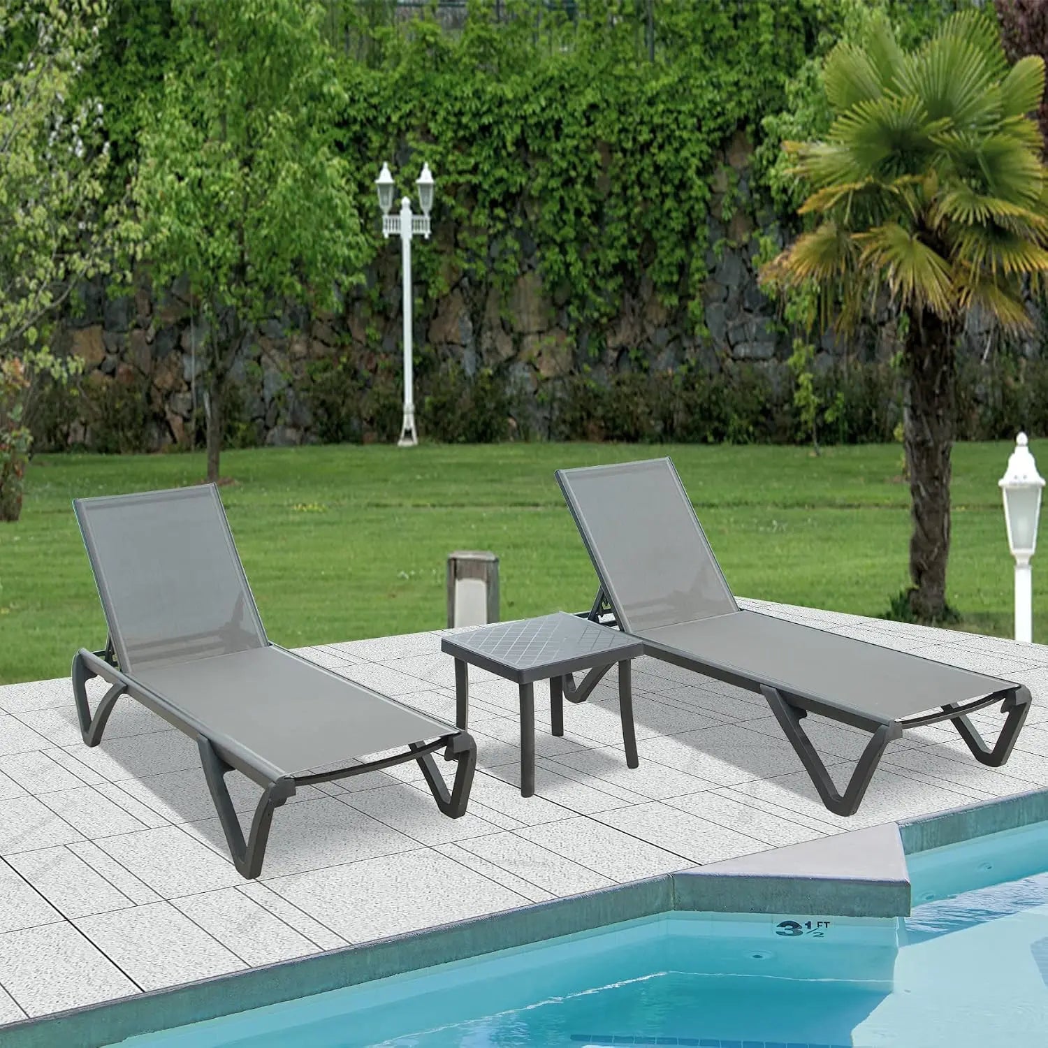 Aluminum Chaise Lounge with Side Table, 5-Position Adjustable Backrest & Wheels, All-Weather Outdoor Patio Furniture, Customized