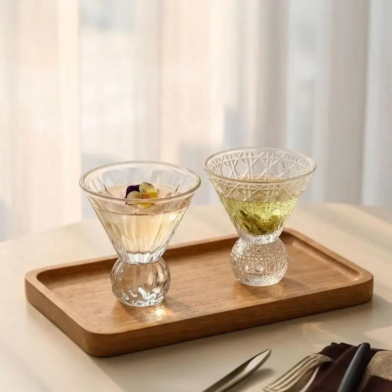 Retro Gem Pattern High Stem Glass Cup Nordic Pure Color Universal Drinkware For Ice Coffee Juice Bubble Water