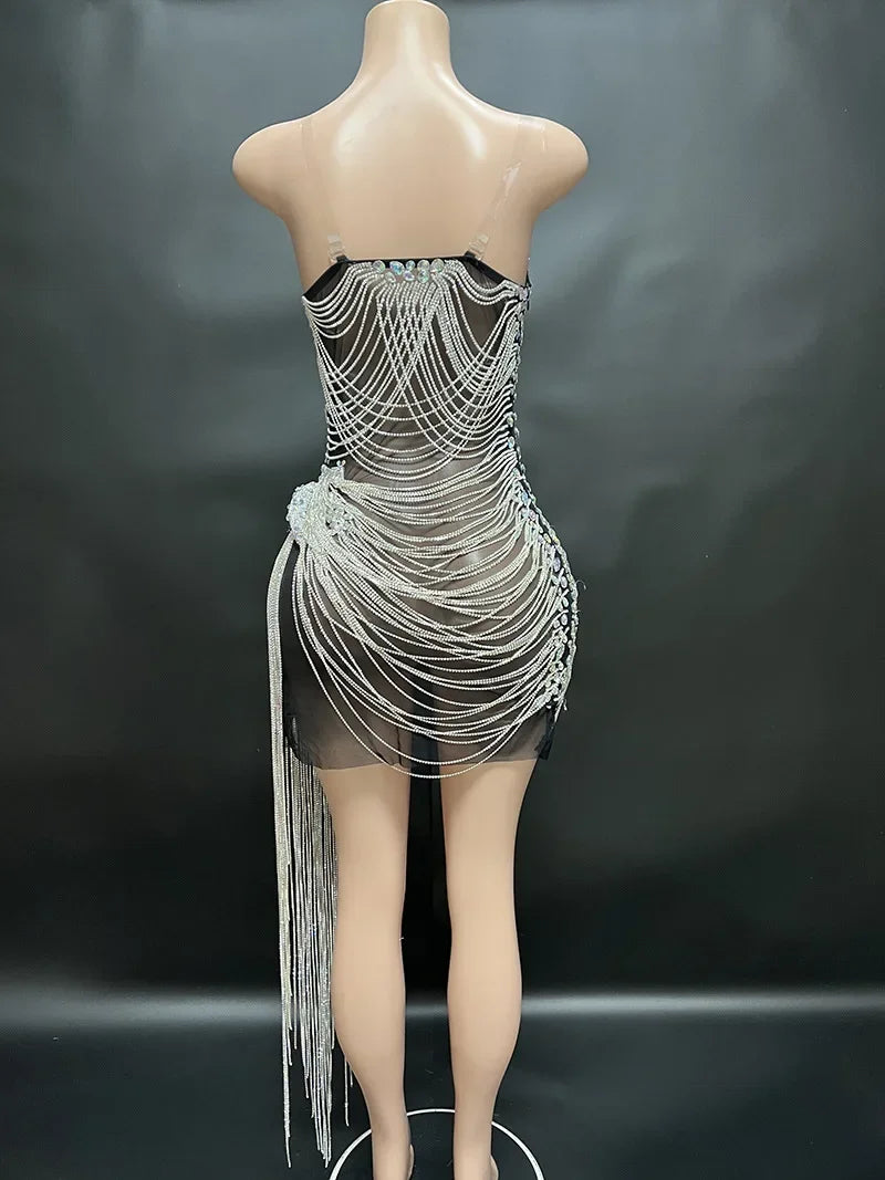 sexy rhinestone Wedding Party Dress Women's fashion Stage Costumes dress