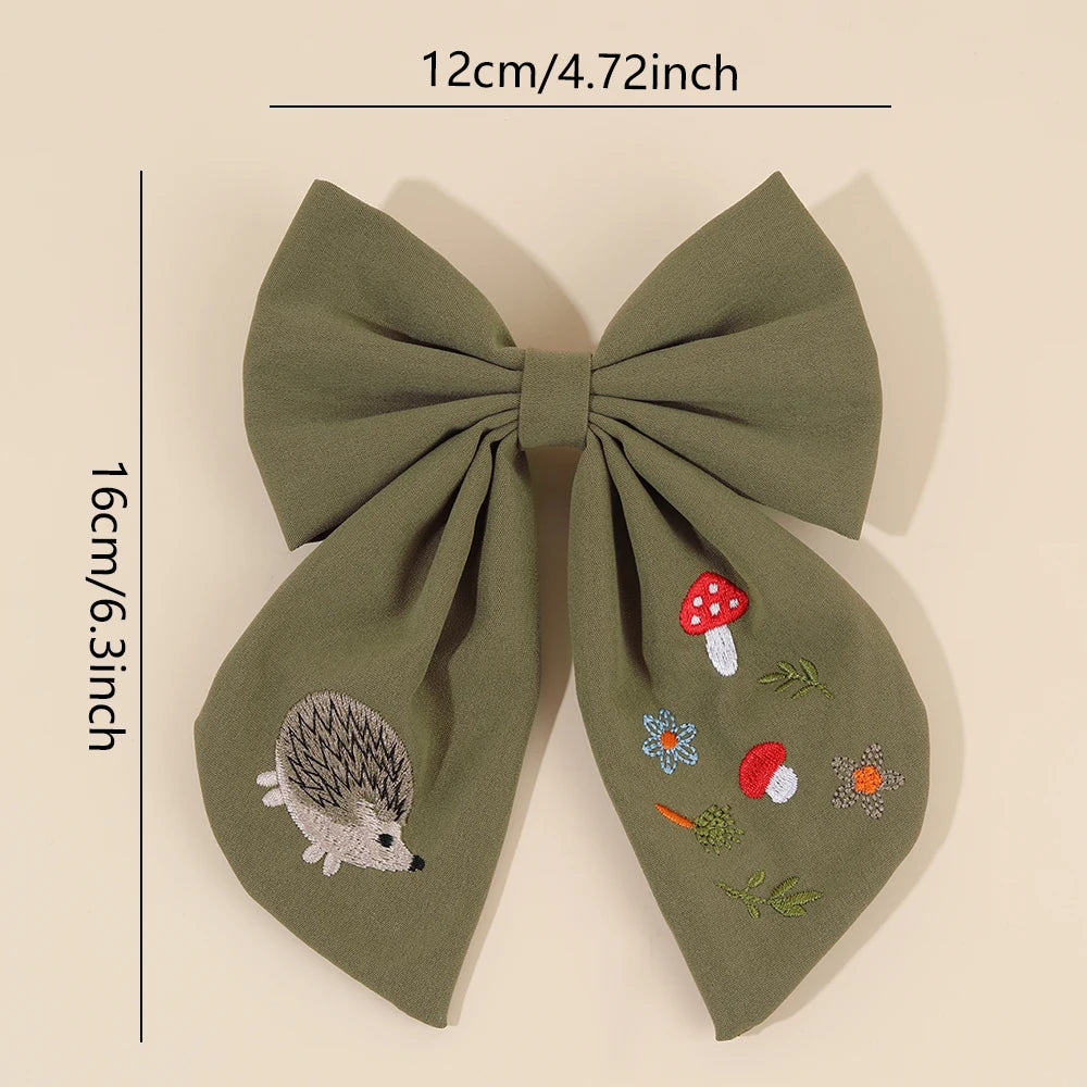 Cartoon Hedgehog Bow Hair Clip For Girls Elegant Handmade Flower Fox Embroidery Hairpins  New Trendy Headwear Hair Accessories