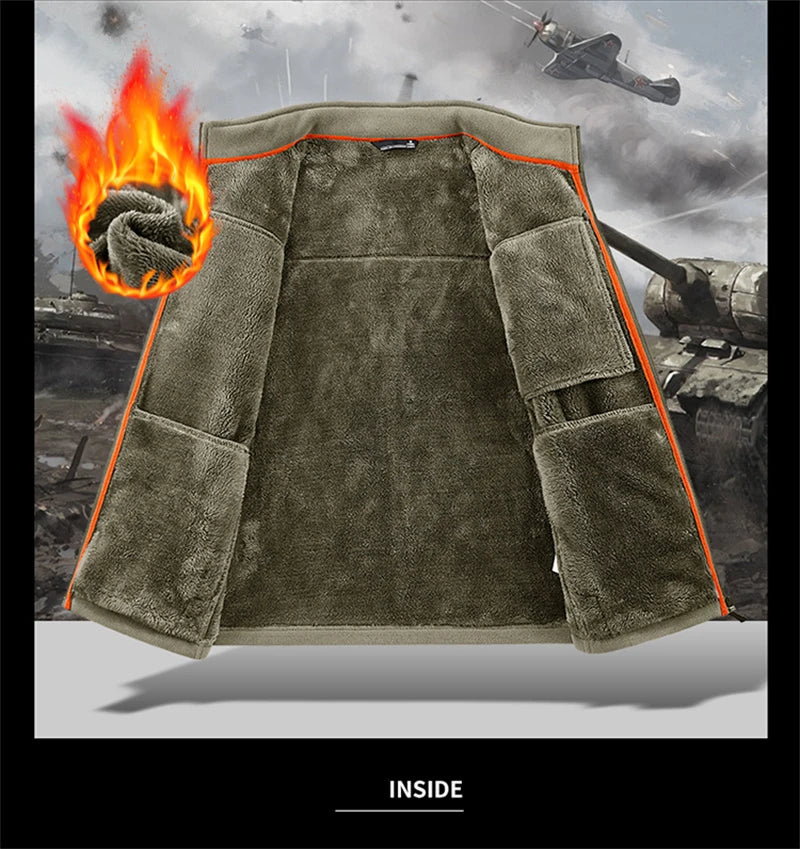 Solid Men's Fleece-Lined Bomber Jacket New Arrival Winter Windproof Stand-Collar Zip-Up Thicken Warm Plush Coat Fashion Clothing