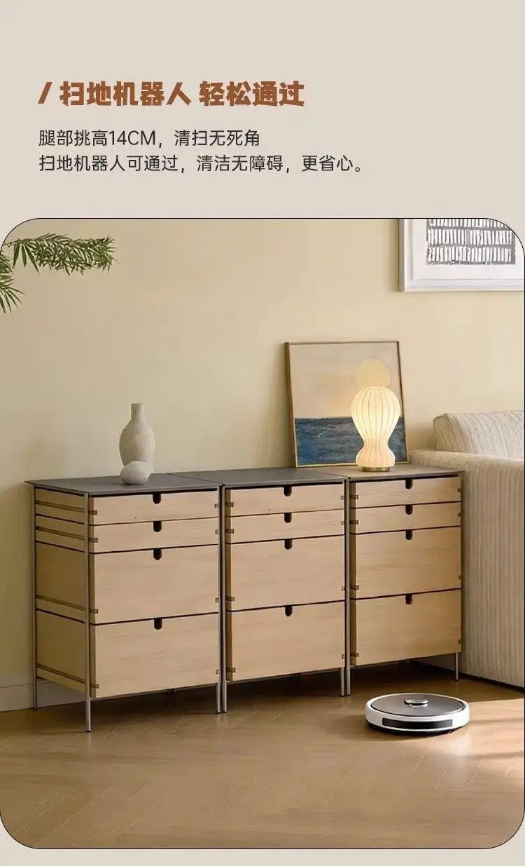 Medieval style living room combination storage cabinet, locker, solid wood household drawer, stainless steel dining side cabinet