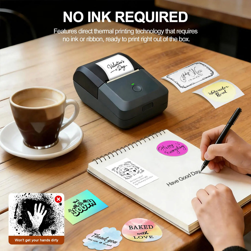 Compact Wireless Thermal Printer, Bluetooth Label Maker, Inkless Printing, Auto Paper Detection for iOS & Android Devices