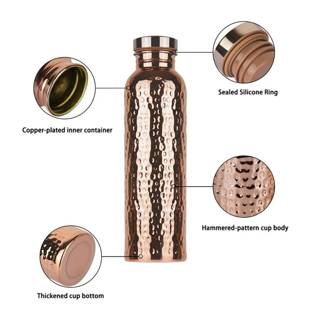 800ML Copper Water Bottle Anti-Slip Silicone Base One-Click Open Lid Leakproof Sports Bottle Thermal Insulation
