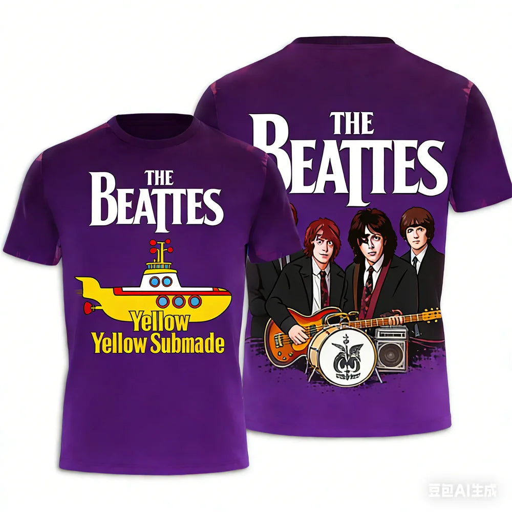 Rock band T-shirt Summer men's women's T-shirts The Beatles printed T-shirt Hip hop round neck T-shirt Breathable sports T-shirt
