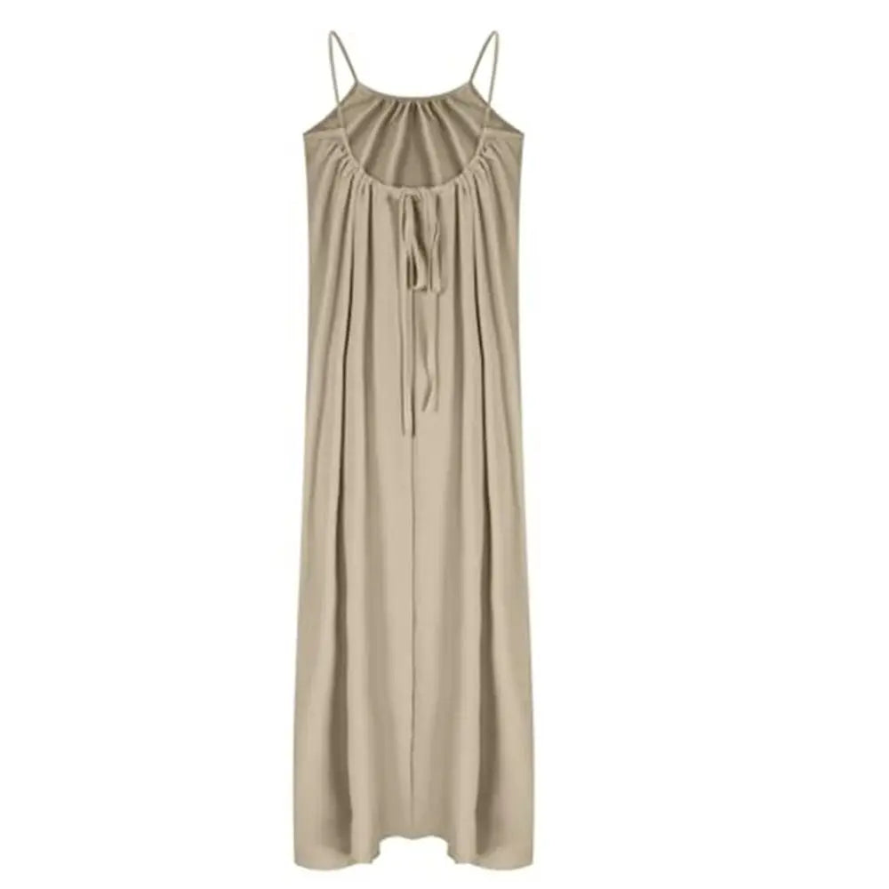 New with Back Tie Backless Cami Dresses Pure Color Soft Backless Sleeveless Comfortable Long Sundress for Women
