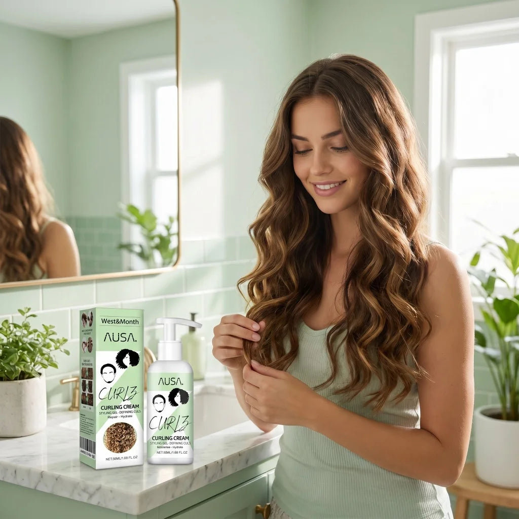 Curling Cream Curl Defining Styling Lotion Moisturizes Repairs Dry Hair Tames Frizzy Waves Daily Portable Curly Hair Styling 50m