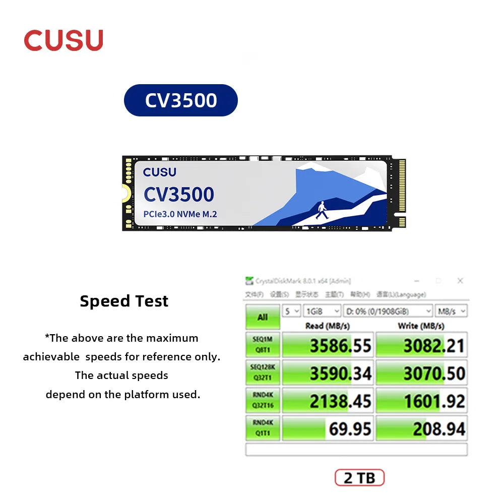CUSU SSD 512GB 1TB 2TB M.2 NVMe M2 SSD Hard Drive Solid State Disk for Laptop Desktop