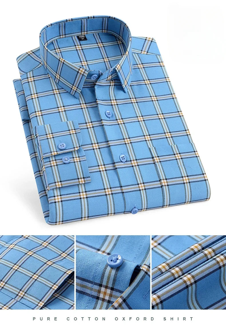 New in shirt over size long-sleeve shirts for men slim fit formal plain shirt soft comfortable striped plaid office full clothes