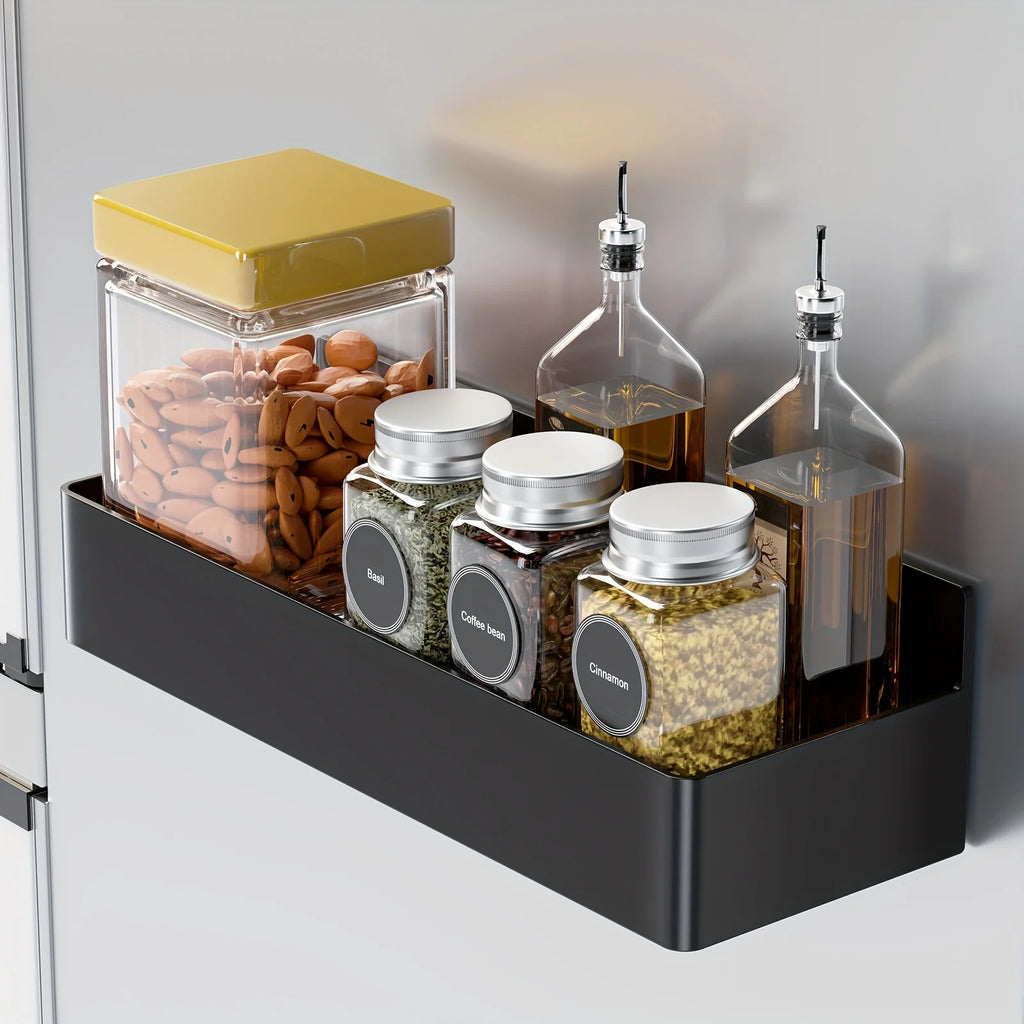2pcs New Saving Space Strong Magnetic Shelves No Drilling Plastics Storage Basket Spice Storage Rack Refrigerator Microwaves