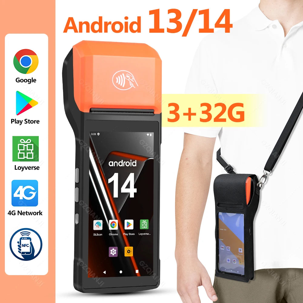 Intelligent Mobile Handheld PDA Terminal Receipt Printer 5.5'' Touch Screen Wireless Connectivity 1D/2D Reader Android 13/14