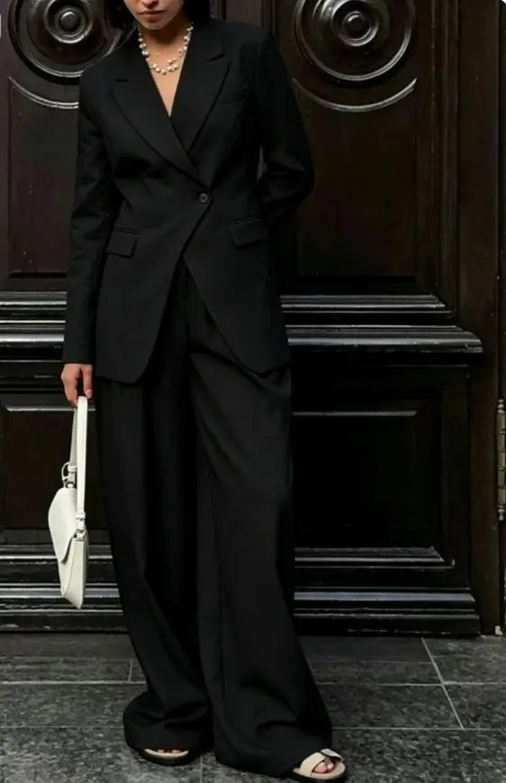 Women Beige Linen Lapel Blazer Wide Leg Pants Suit Notched Collar Straight Cuff Outfit 2026 Office Commute Elegant Street Sets