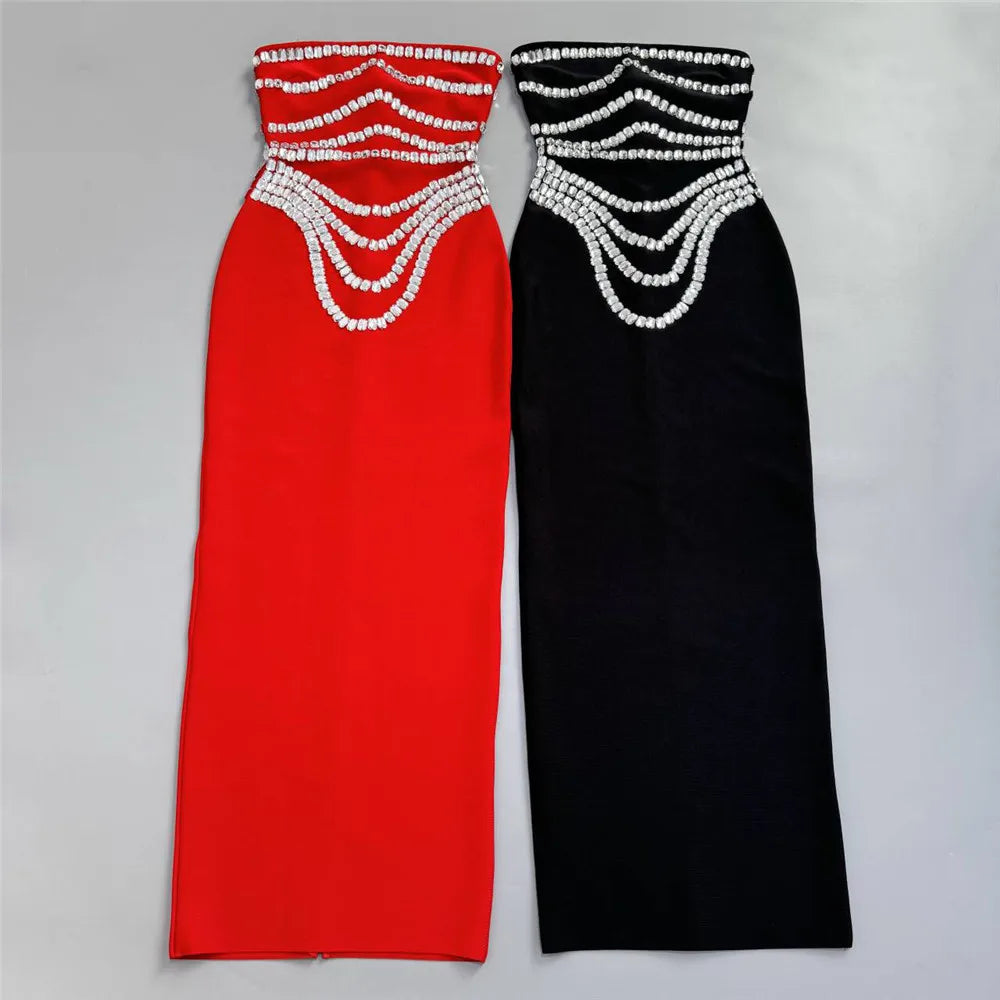 Women New Arrival Sexy Strapless Beading Bandage Dress Bodycon Clothes Club Party Evening Elegant Dresses