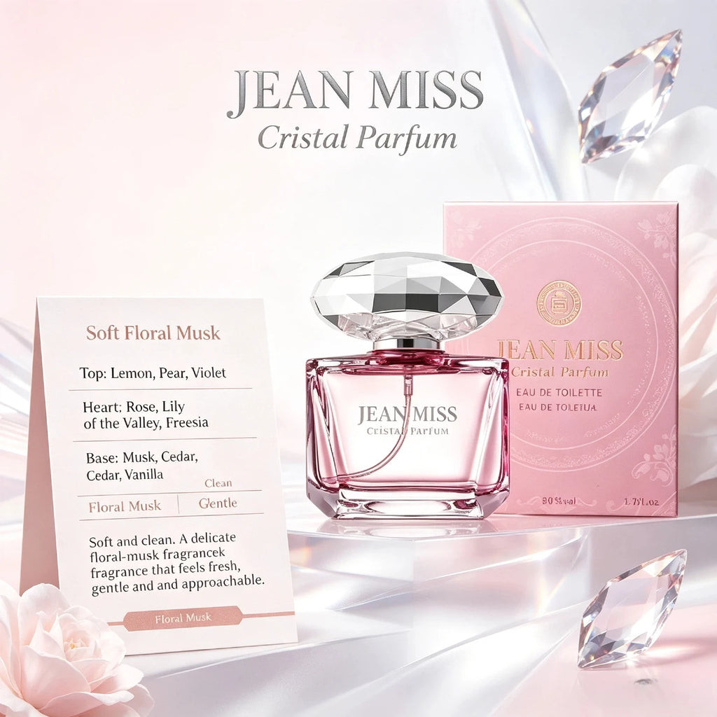 Luxury JEAN MISS Perfume for Women, Elegant Teardrop Bottle with Crystal Diamond Cap, Romantic Floral Long Lasting Eau de Parfum