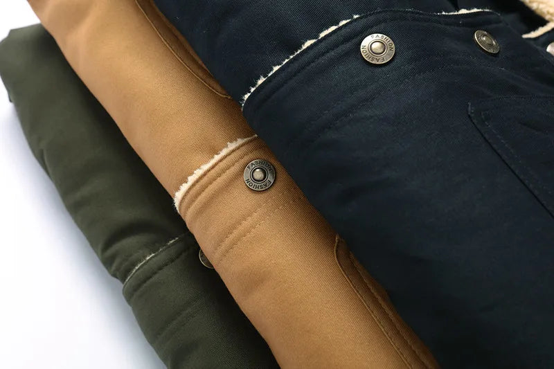 Jacket Men Solid Coat Turn Down Collar Single Breasted Full Sleeve Slim Fit Work Casual Pocktes Thick Warm Jackets Autumn Winter