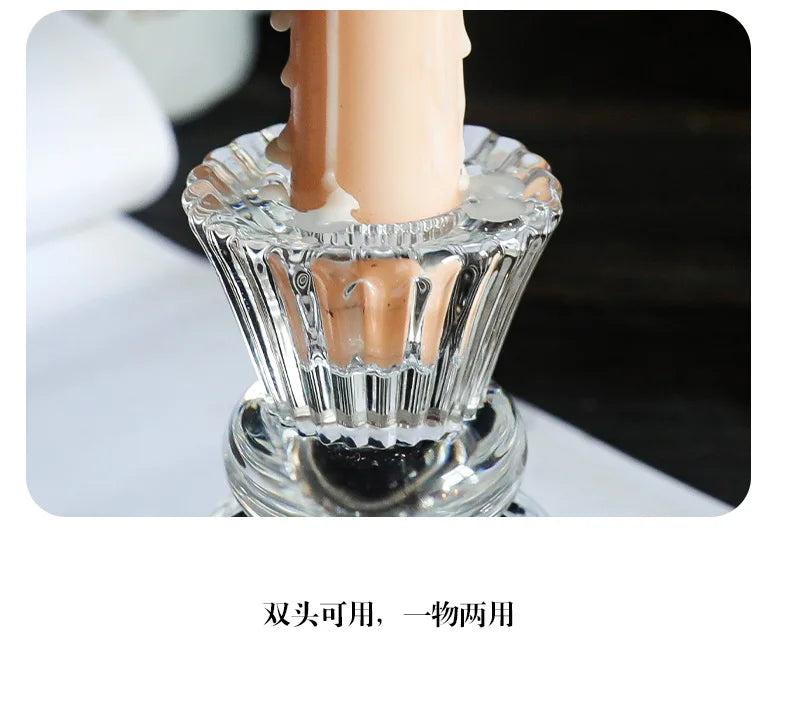 Creative Light Luxury Glass Candlestick European Retro Home Decoration Romantic Bar Skirt Double Use Candle Cup Holder Ornament
