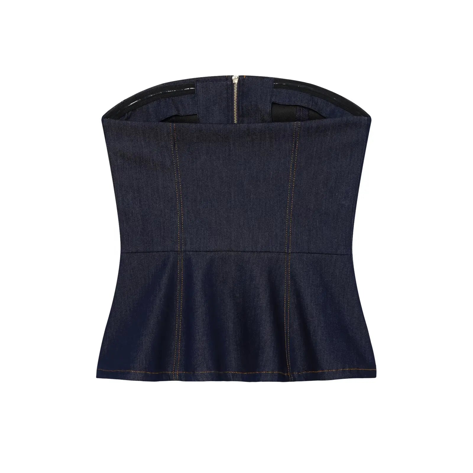HH Women Summer Sexy Tube Top Zipper Sleeveless Short Top+Mid-Waist High Street Casual Trousers Fashion Denim 2-Piece Set
