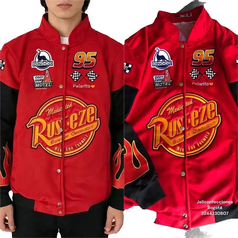Y2K New American Fashion Letter Embroidery Oversized Red Spliced jacket Men Harajuku Casual Button Racing Baseball Uniform