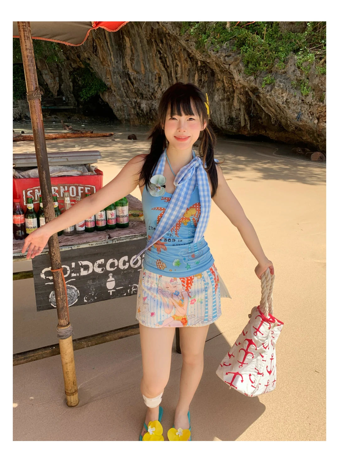 Erwofeina Hotsweet Blue Patchwork Plaid Halter Tops 2000s Clothes Y2k Sleeveless Camis Summer Tank Tops Beach Camisole Chic
