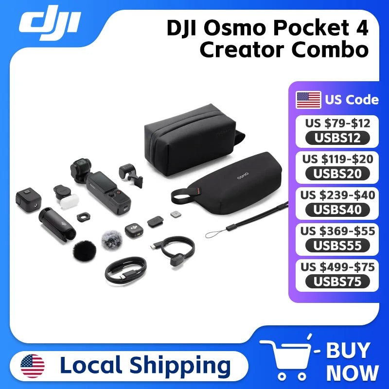 DJI Osmo Pocket 4 Creator Combo 1″ CMOS Pocket Gimbal Camera 107GB Built-In Storage & 800MB/s Transfer