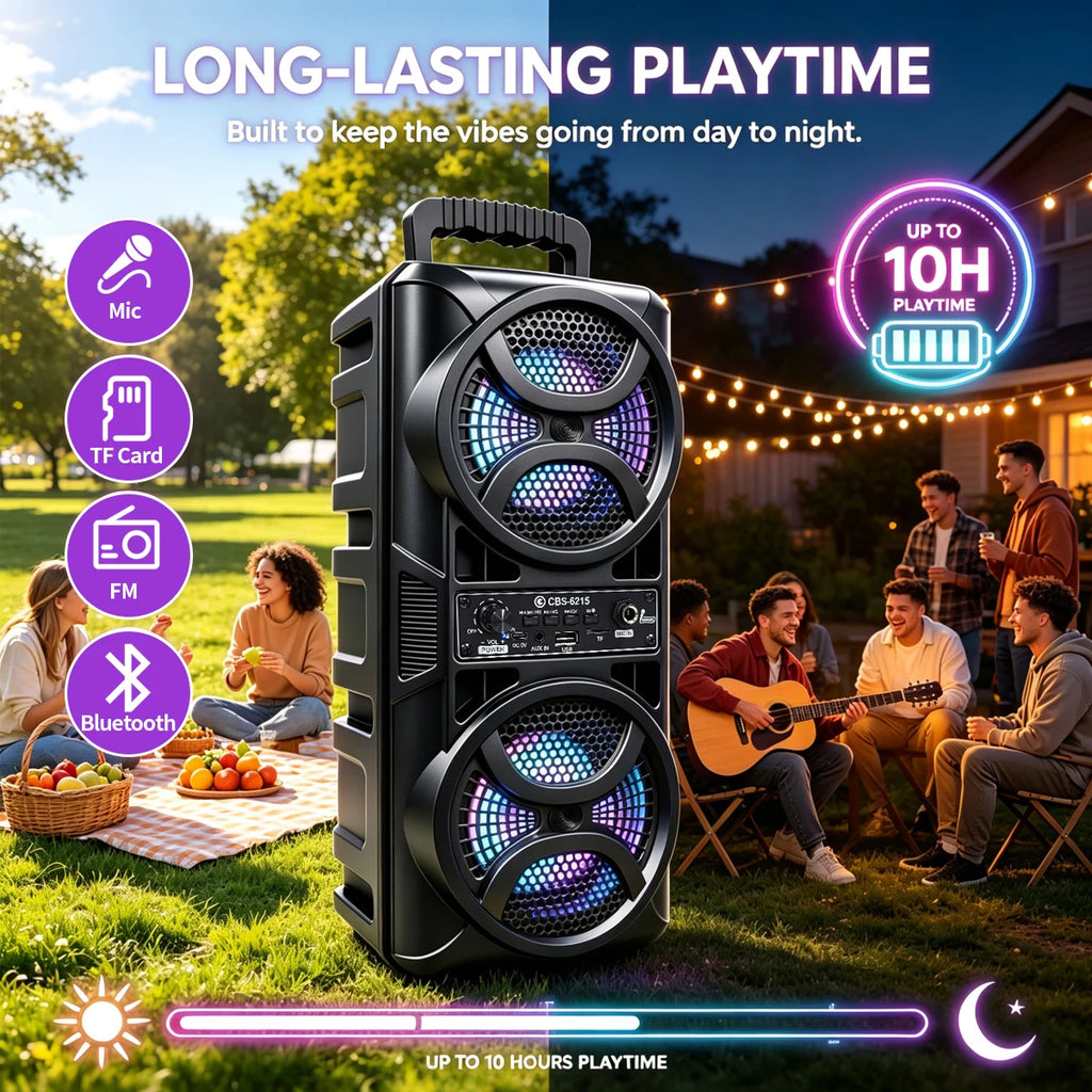 9500W Large Volume Portable Bluetooth Party Speaker, Heavy Bass Wireless Speaker With Handheld Microphone, RGB Color Gradient Li