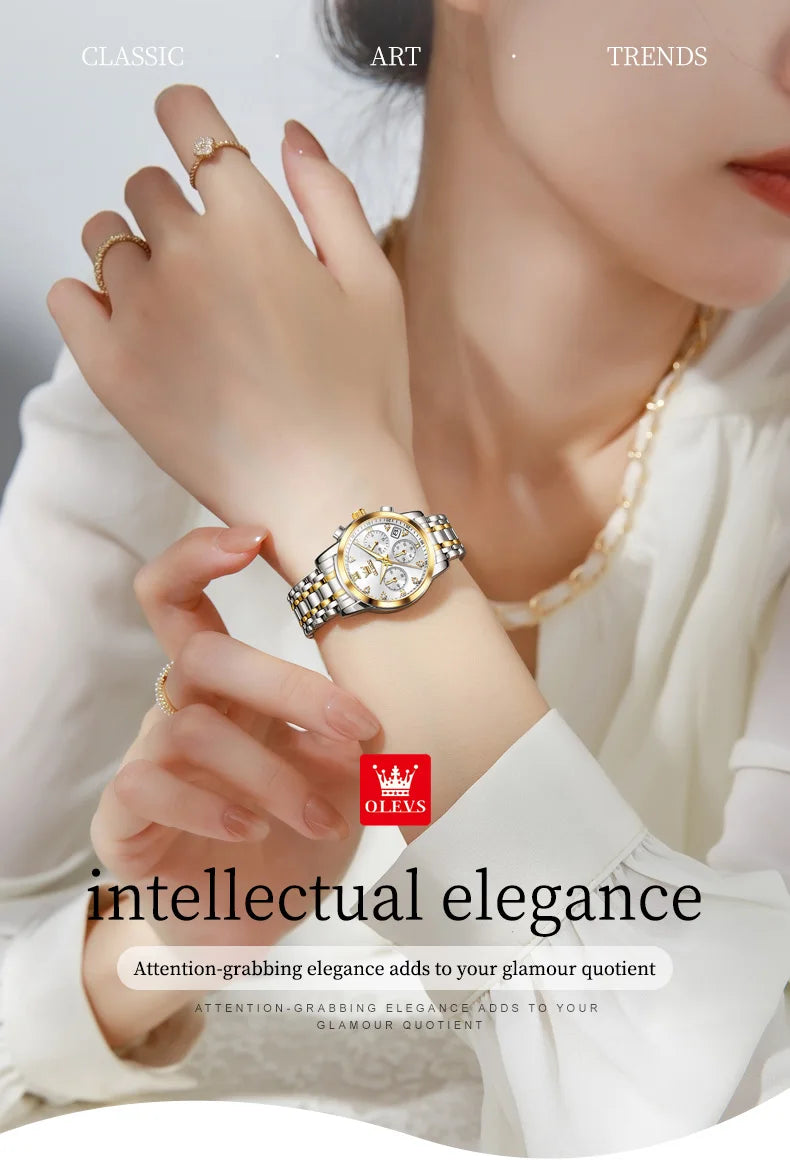OLEVS 2858 New Womens Watch Original Multifunction Quartz Wristwatch Waterproof Luminous 24 Hours Gift Box Watch For Ladies