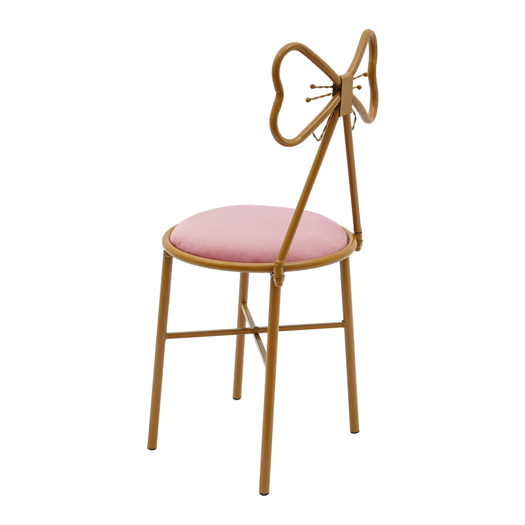 Butterfly Bow Tie Vanity Chair Modern Vanity Stool Velvet Cushion Makeup Chair Metal Frame Butterfly Backrest Chair Dining Chair