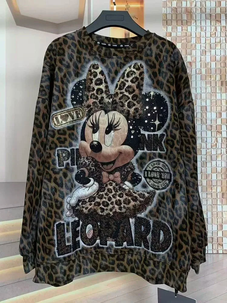 European and American new fashion heavy industry embroidery cartoon print loose hooded sweatshirt T-shirt for both men and women