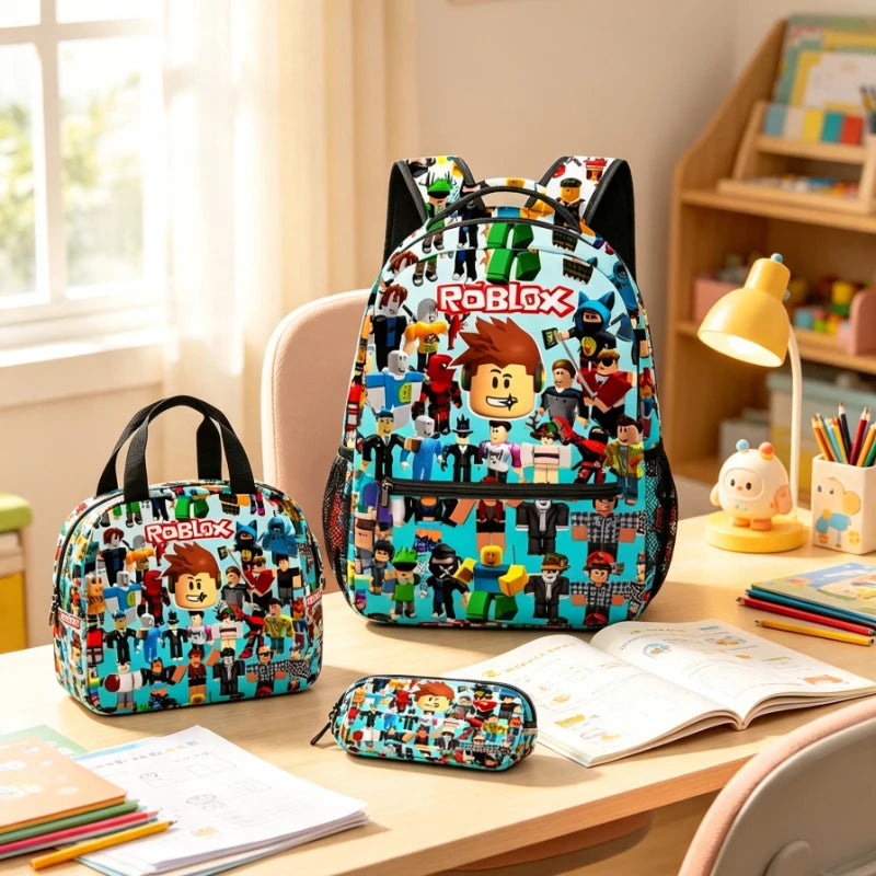 3pcs/Set Game Roblox Cartoon Anime School Bag Lunch Bag Pencil Case Set Student Backpack Birthday Gifts