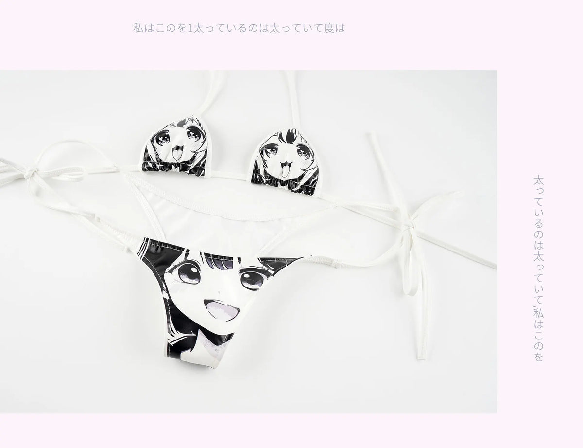 Anime Comics Girl Leather Bikini Sets 2024 New Women Sexy Two-piece Thong swimsuit Bathing Suit Cute Bikini Maid Cosplay Costume