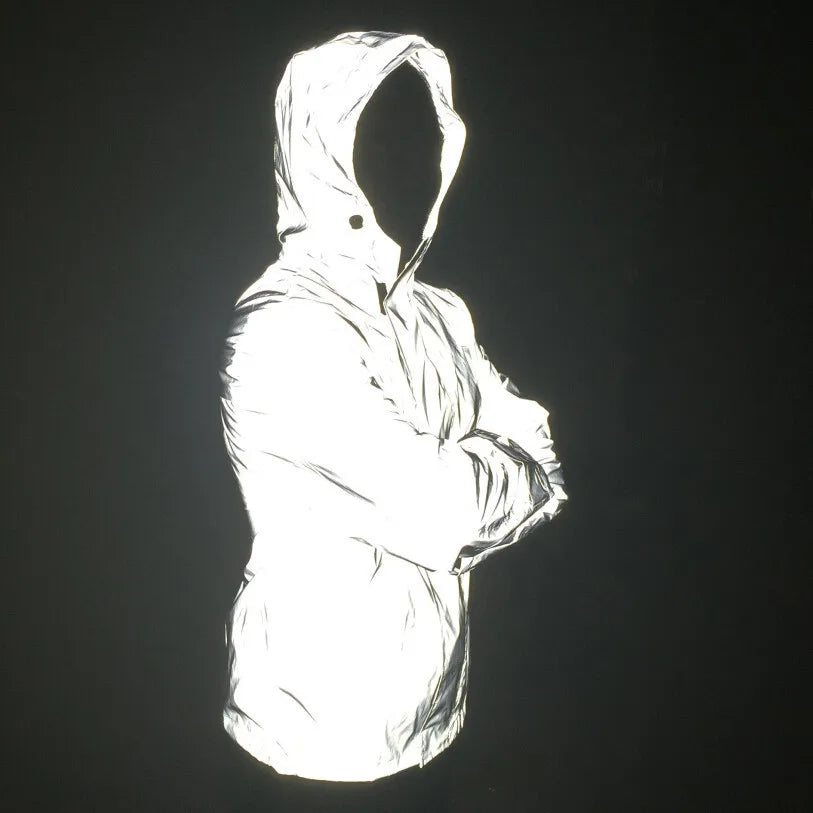 Reflective Jackets Men Autumn 2025 Hip Hop Hooded Coat Windbreaker Waterproof Casual sportswear Night Road Safety Jacket