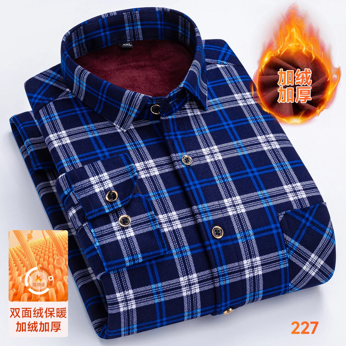 2025 Men's Winter Warm Shirts Long Sleeve Plaid Print Flower Autumn Thickened Fleece Street Trend Casual Dress Shirts 8XL 7XL
