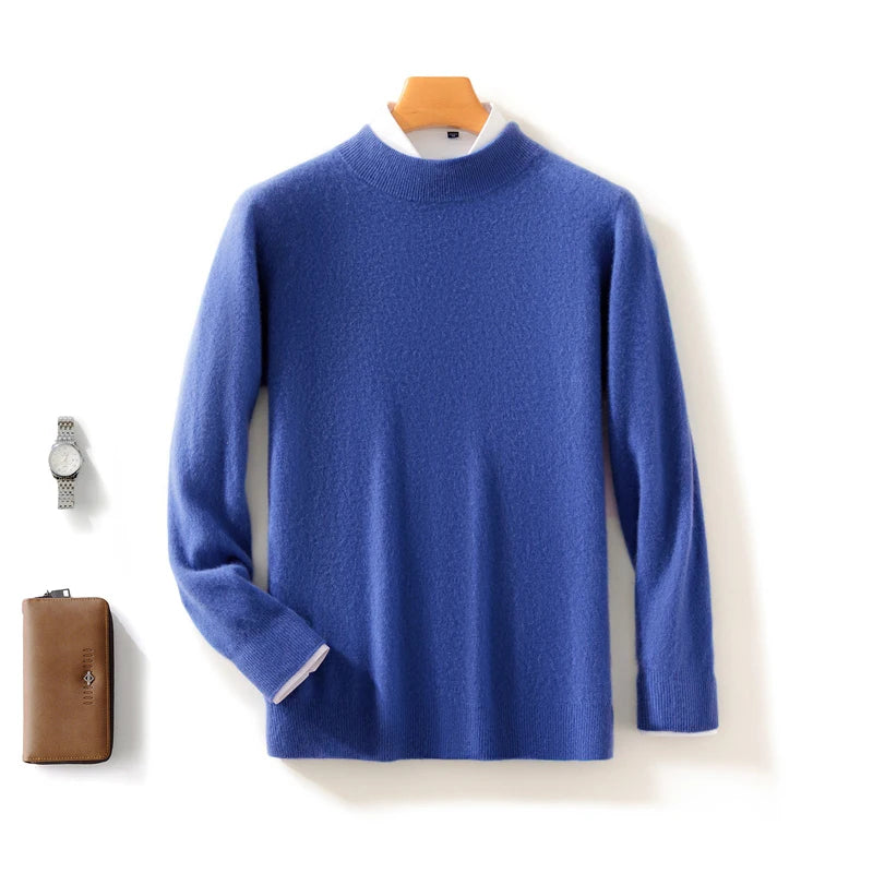 Autumn and Winter Half-high Neck 100% Pure Wool Men's Long Sleeve Leisure Sweater Knitwear