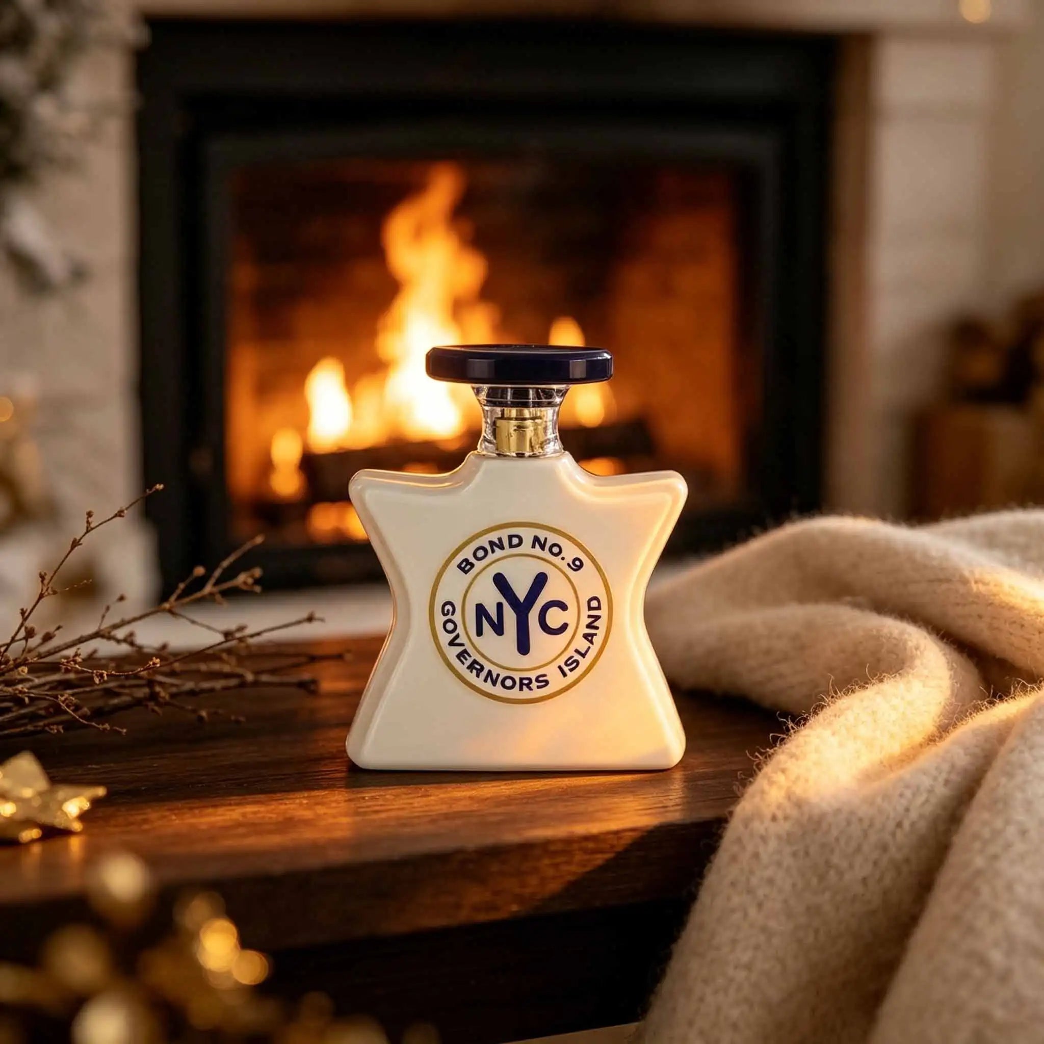 Luxury niche NYC unisex perfume | Governors Island warm woody incense. Minimalist cream star bottle with premium texture, suits all genders & outfits, creates casual metropolitan charm effortlessly