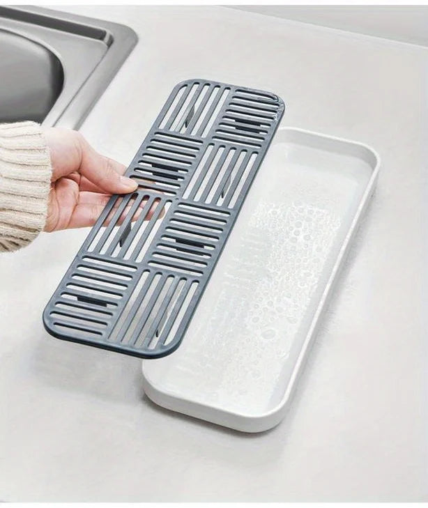 Kitchen Sink Organizer with Drain Tray, Sponge Holder, and Cutlery Drainer - Keep Your Countertop Clean and Tidy!