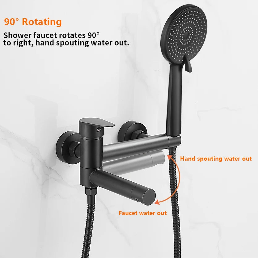 Shower Faucet Black Brass Wall Mount Bathtub Faucet Shower Square Style Handheld Single Handle Luxury Bathroom Mixer Tap 877910