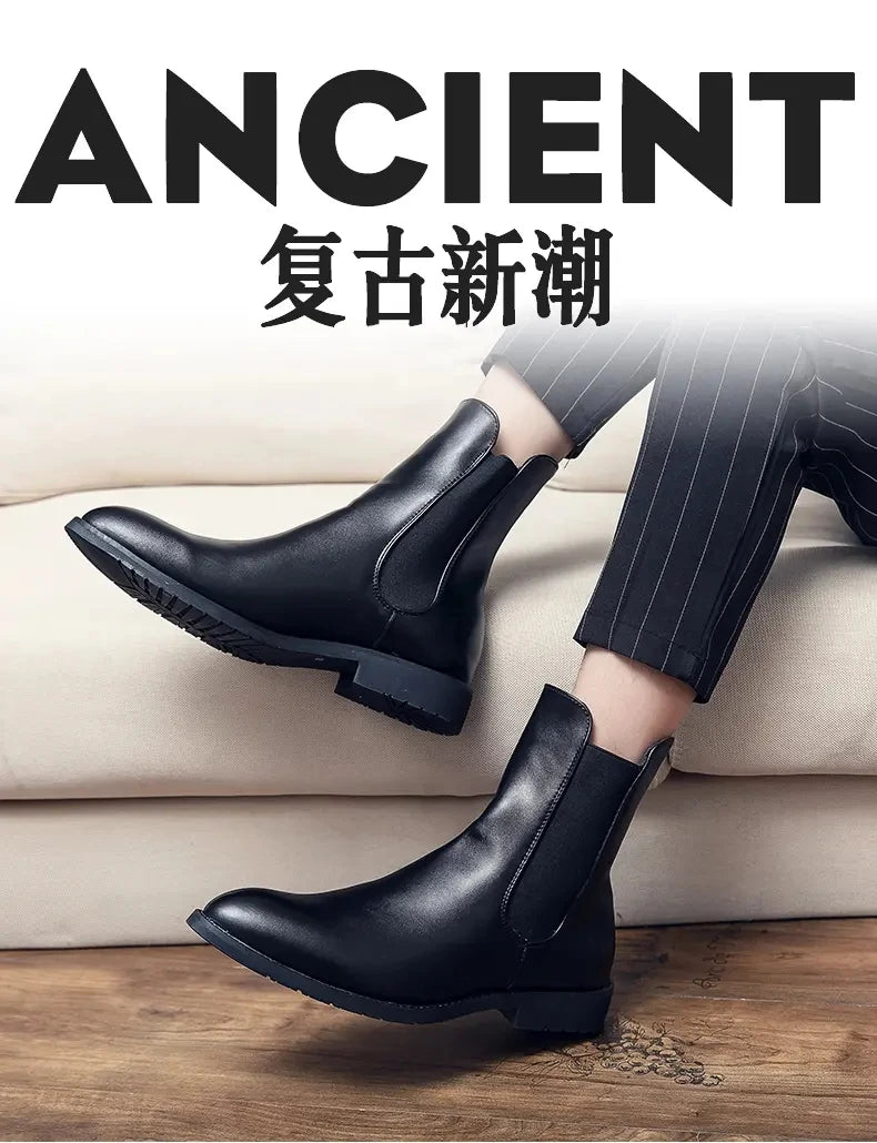 Men Fashion Chelsea Boots Black One Step Business Brand Formal Boots Waterproof Anti slip Wear resistant Size 38-48 Men Boots