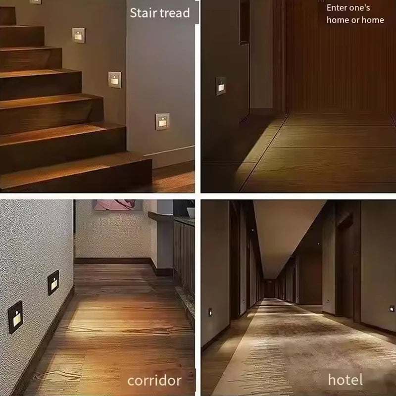 Infrared Motion Sensor Stair Lights Indoor Outdoor Stair Step Wall Lamp 3W Recessed LED Step Light Staircase Bedroom Decoration