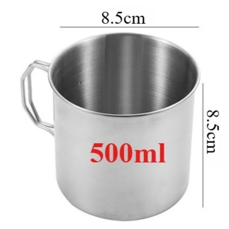 Stainless Steel Camping Cup 250/350/500/700ml Portable Mountaineering Cups With Foldable Handle Outdoor Water Mug Drinkware