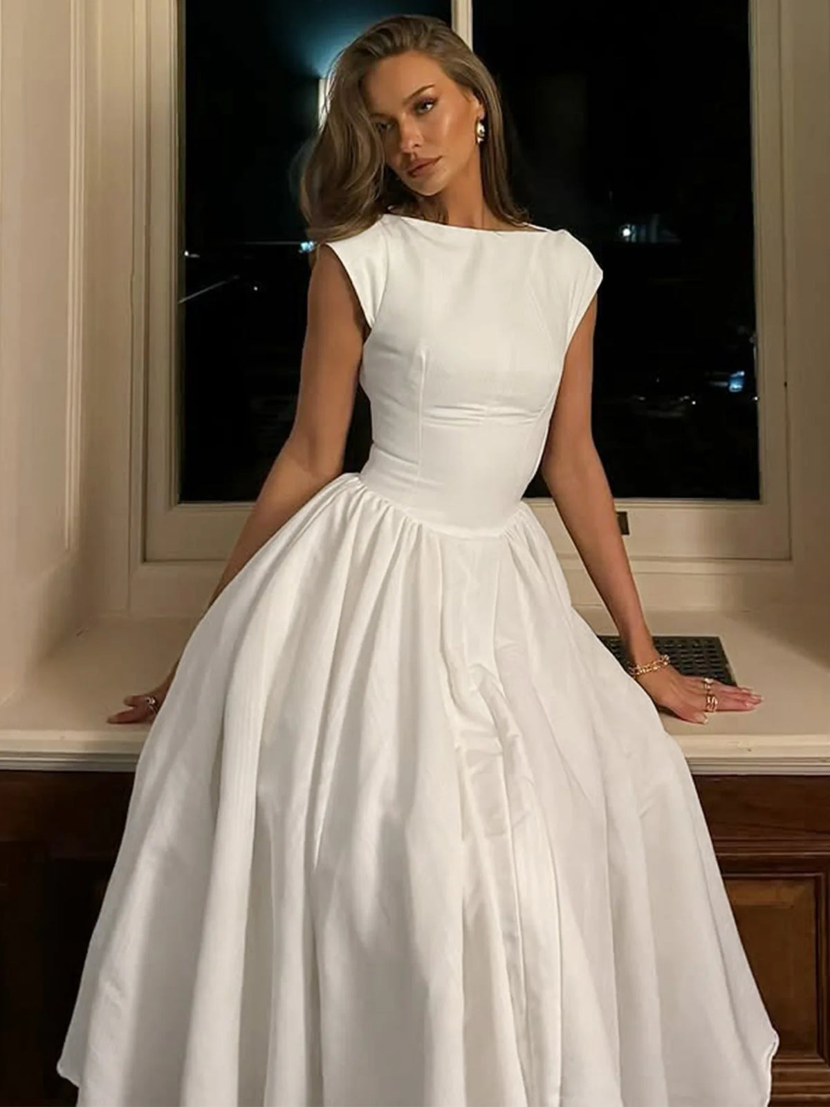Elegant Socialite Solid Color Sleeveless Long Dresses Simple All-match Backless Temperament A-line Dress Fashion Commuting Style