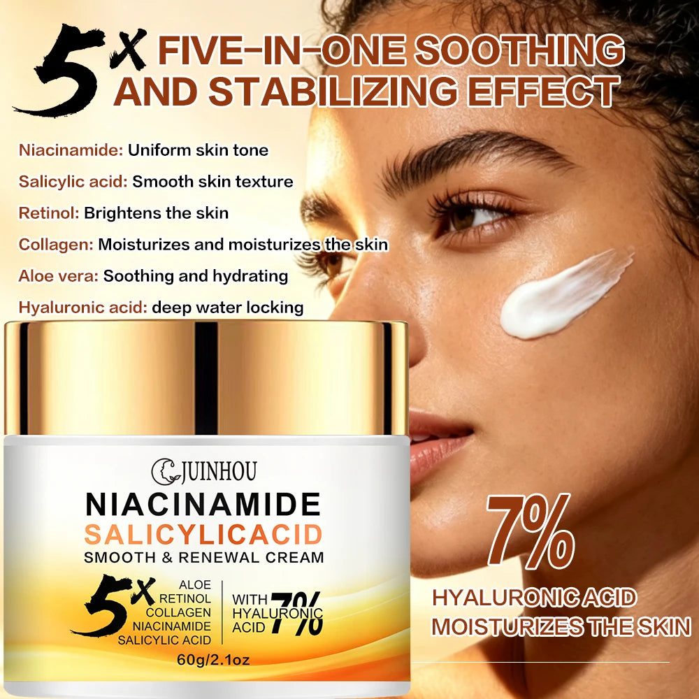 JUINHOU Facial Cream 5% Niacinamide 2% Salicylic Acid Oil Control Pore Cleansing Smooth Uneven Skin Daily Facial Moisturizer