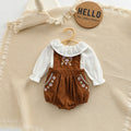 2025 Spring New in Kids Infant Cute Clothes Baby Cotton Solid Color Ruched Top Shirts + Embroidery Flower Bodysuits Newborn 2pcs